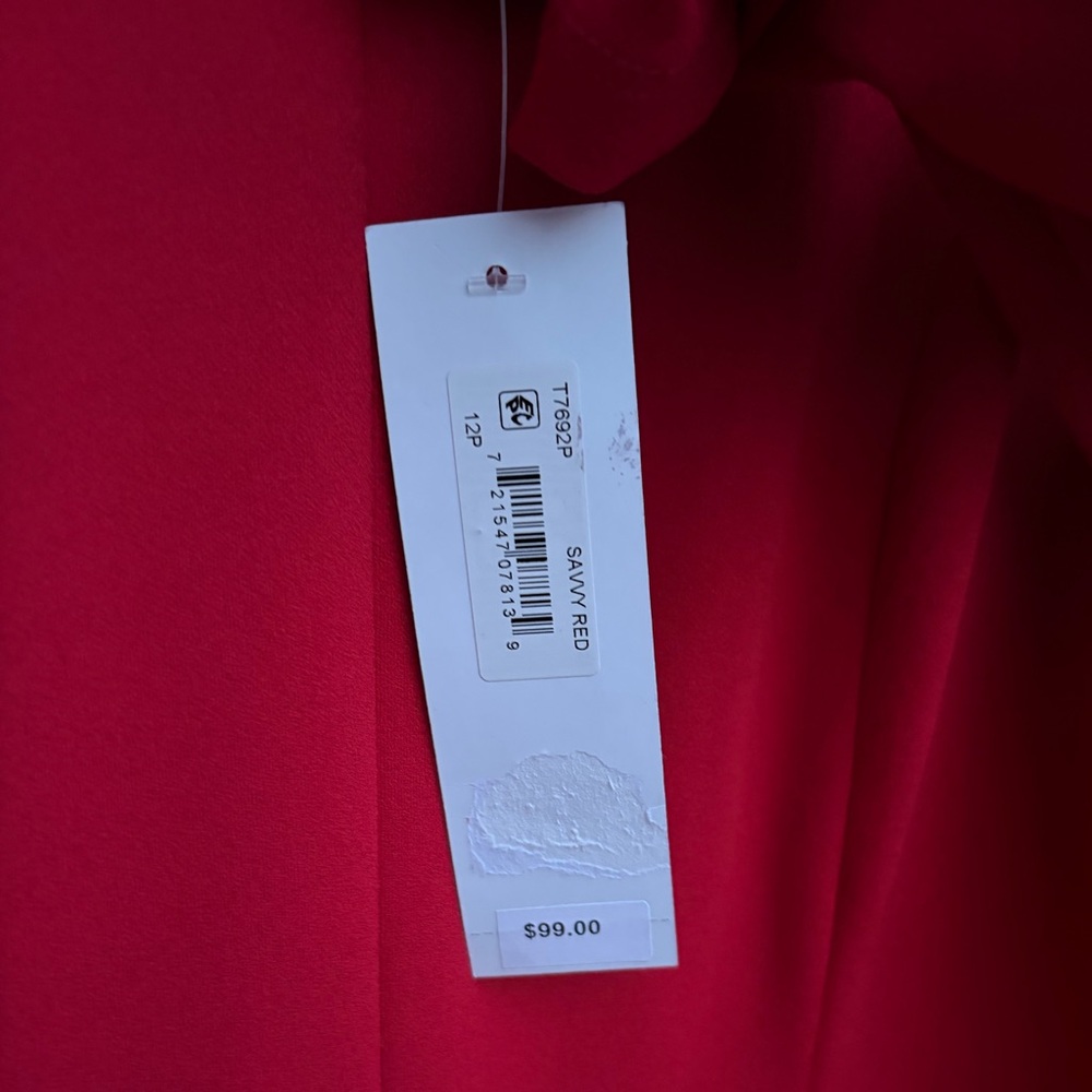 🆕 ✨London Times Red Midi Dress Petite 12P Rhinestone Elegant Office Silhouette - Picture 13 of 15